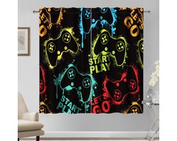 Verduisterende Gamer Gordijnen 117x138cm - 2 Delen - Abstract Gamepad Print voor Jongens Slaapkamer