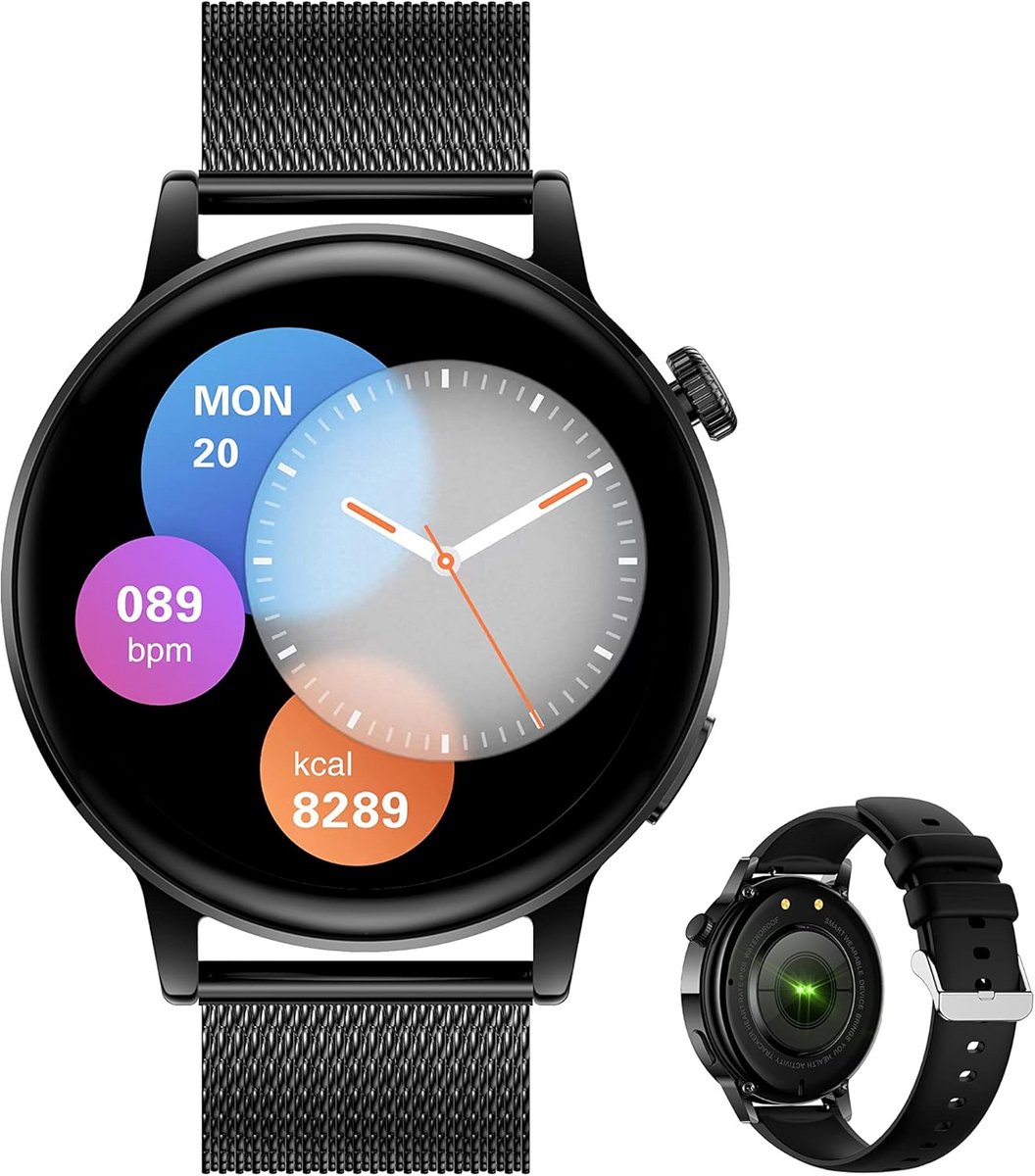 Ronde Smartwatch met Bluetooth Bellen, HD Scherm en Fitnesstracker voor iOS & Android