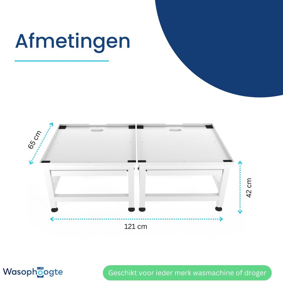 Wasophoogte® Wasmachine verhoger met uittrekbaar plateau - Dubbele wasmachine opbouwmeubel - Wasmachine sokkel - 42cm hoog - Wit - Universeel - 65*60,5 (LxB) - Inclusief wandbeugels thumbnail 5