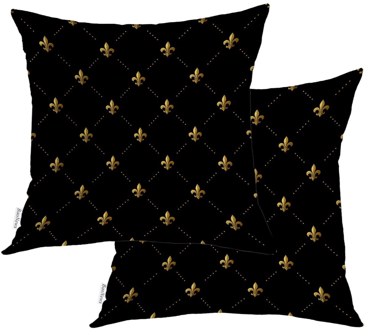 Unyqoos Stijlvolle sierkussenhoezen met fleur de lis en bloemenmotief, set van 2 Geometrische geruite streep zwart3