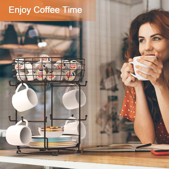 Vierkant 4 roosters Breakroom Koffiekruiderij en bekeropslagorganizer,Beker- en dekselhouder,Opberghouder voor papieren bekerdispenser voor thuis, kantoor, coffeeshops, café, restaurant, lounge