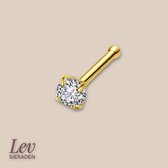 Lev Sieraden - Titanium Stud Piercing - 0.8x7 mm - Goud avec pierre - 3 mm pierre Zirkonia - Nez bouton - 4 Prong serti