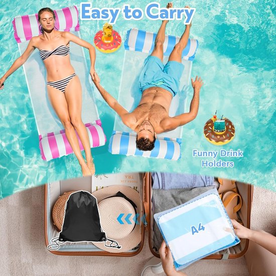 Inflatable Air Matras met Cup Holders - 4-in-1 Waterpret voor Zwembad & Strand — afbeelding 2
