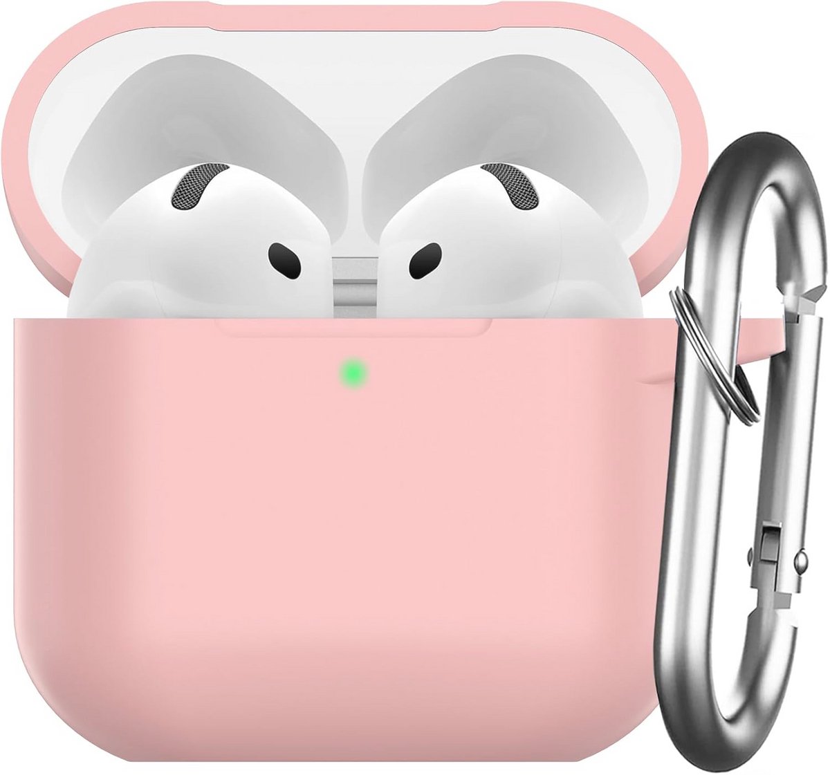 Beschermhoes voor AirPods 4 - Siliconen Case met Karabijnhaak - Roze