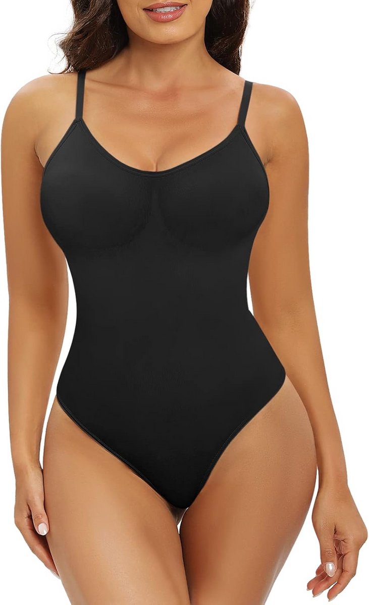 Figuurvormende body met string en haaksluiting, shapewear voor platte buik