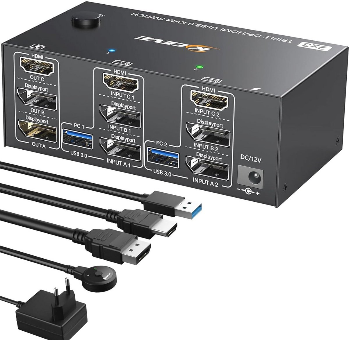 KVM Switch voor 2 PC's en 3 Monitoren met HDMI en DisplayPort - 4K & 8K Ondersteuning