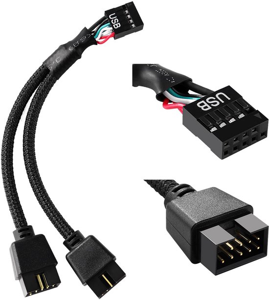 USB 2.0 Header Splitter 9-Pin 1-naar-2 Moederbord Verlengstuk Zwart | bol