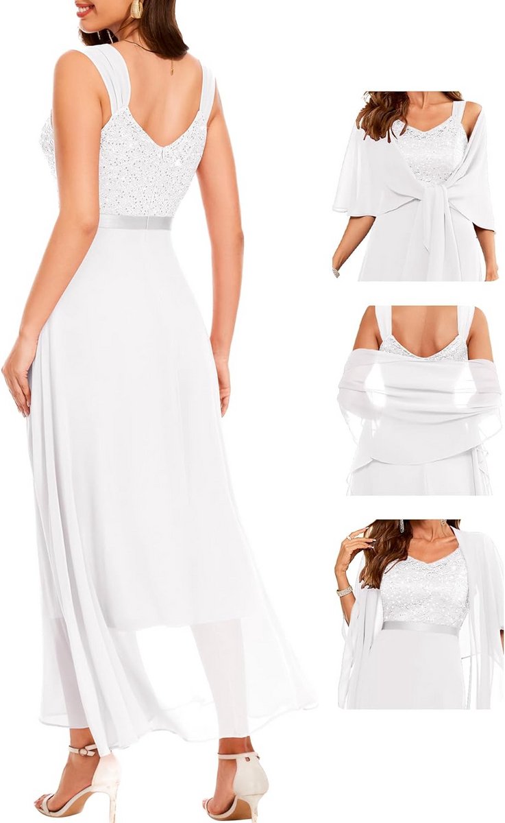 Elegante Tweedelige Pailletten Avondjurk voor Dames - Lang Model voor Feest en Bruiloft