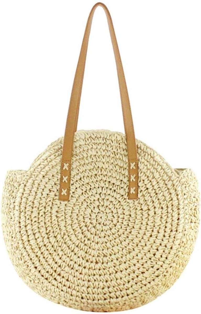 Ronde Stro Schoudertas Dames - Handgeweven Zomer Strandtas Crossbody
