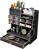 Set van 2 vintage hout en metalen brievenbak, bureauorganisatoren papieren lade, kantoorbestandsorganizer (zwart