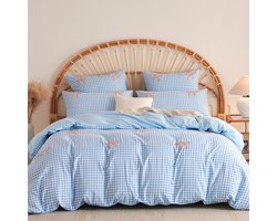 foto van Dekbedovertrek 200x200 Blauw met Hartjes en Strikken - Kinderen & Meisjes - Romantisch Borduurwerk - Öko-Tex