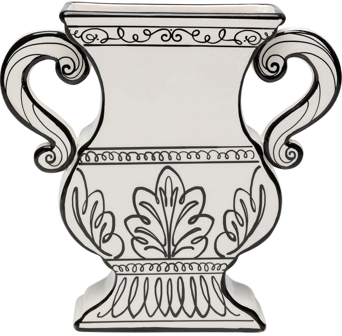 Unyqoos Handgemaakte keramische vaas met modern zwart-wit design voor bloemen, 23.5cm, Keramiek Wit/Zwart