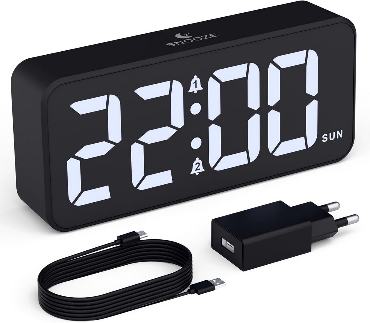 Digitale wekker met groot led-display en USB-oplaadpoort