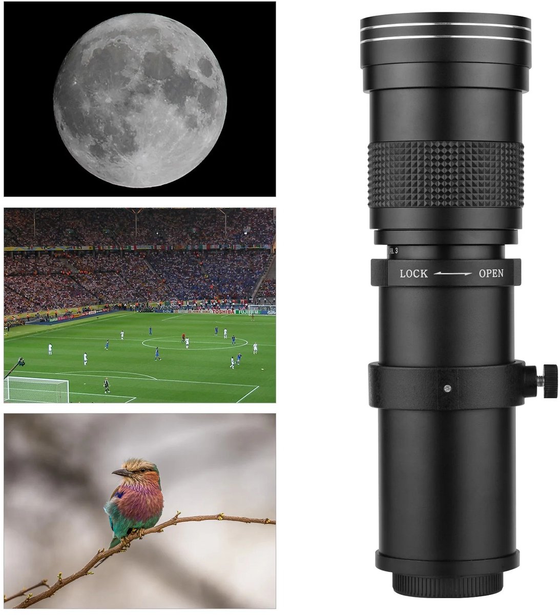 Milova Telelens - Superzoomlens - 420-800mm - Canon EF DSLR-camera - T-mount adapter