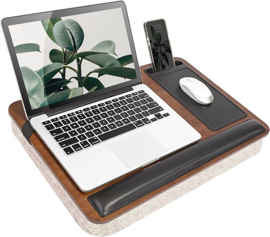 Libwys Laptopondersteuning Met Kussen – 54x36 Cm, Tot 17 Inch – Met Polssteun, Muismat, Telefoonsleuf – Ideaal Voor Bank En Bed