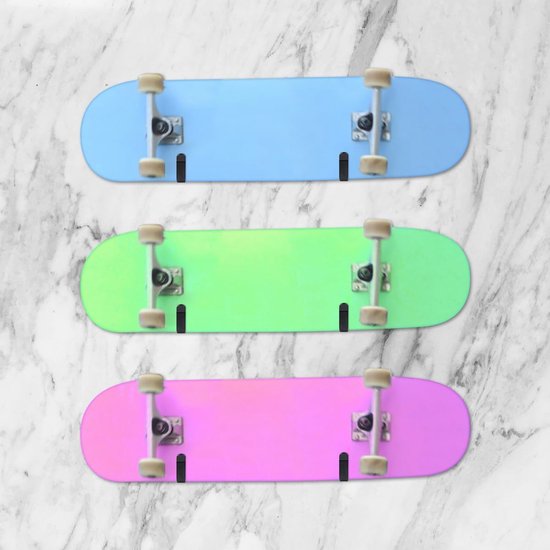 3x Skateboard Wandhouder - Zilveren Display en Opslaghaken voor aan de 3x Skateboard Wandhouder - Zilveren Display en Opslaghaken voor aan de