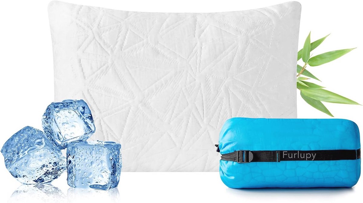 Koel Geleide Gel Memory Foam Kussen voor Reizen en Kamperen - Verstelbaar voor Contourondersteuning - Compact en Ideaal voor Op kantoor