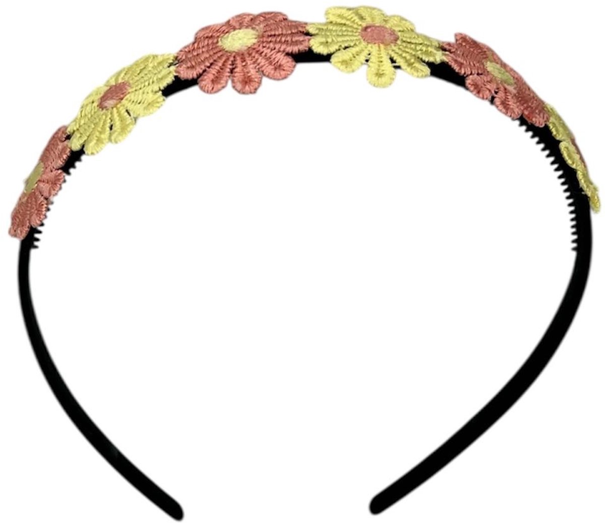 Diadeem - haarband - madeliefjes geel/roze - bloemen - bloemetjes
