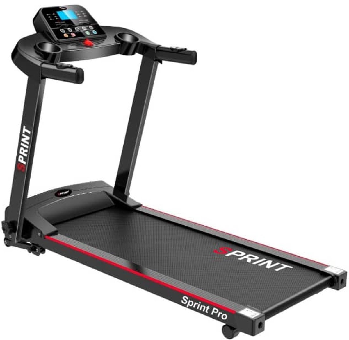 MegaGoods Sprint Pro - Elektrisches Laufband klappbar mit Armlehnen - 1–12 km/h - LCD-Display mit 12 Programmen - Neigungsfunktion - Inkl. Flaschen-/Tablethalter - Bluetooth mit Lautsprechern