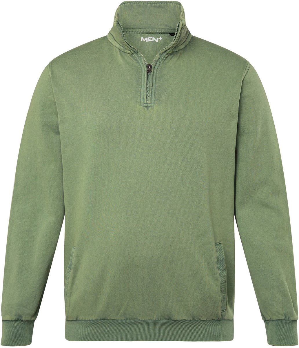 Men Plus - Heren - Sweattroyer vintage look opstaande kraag met rits - Saliegroen - Maat 56+