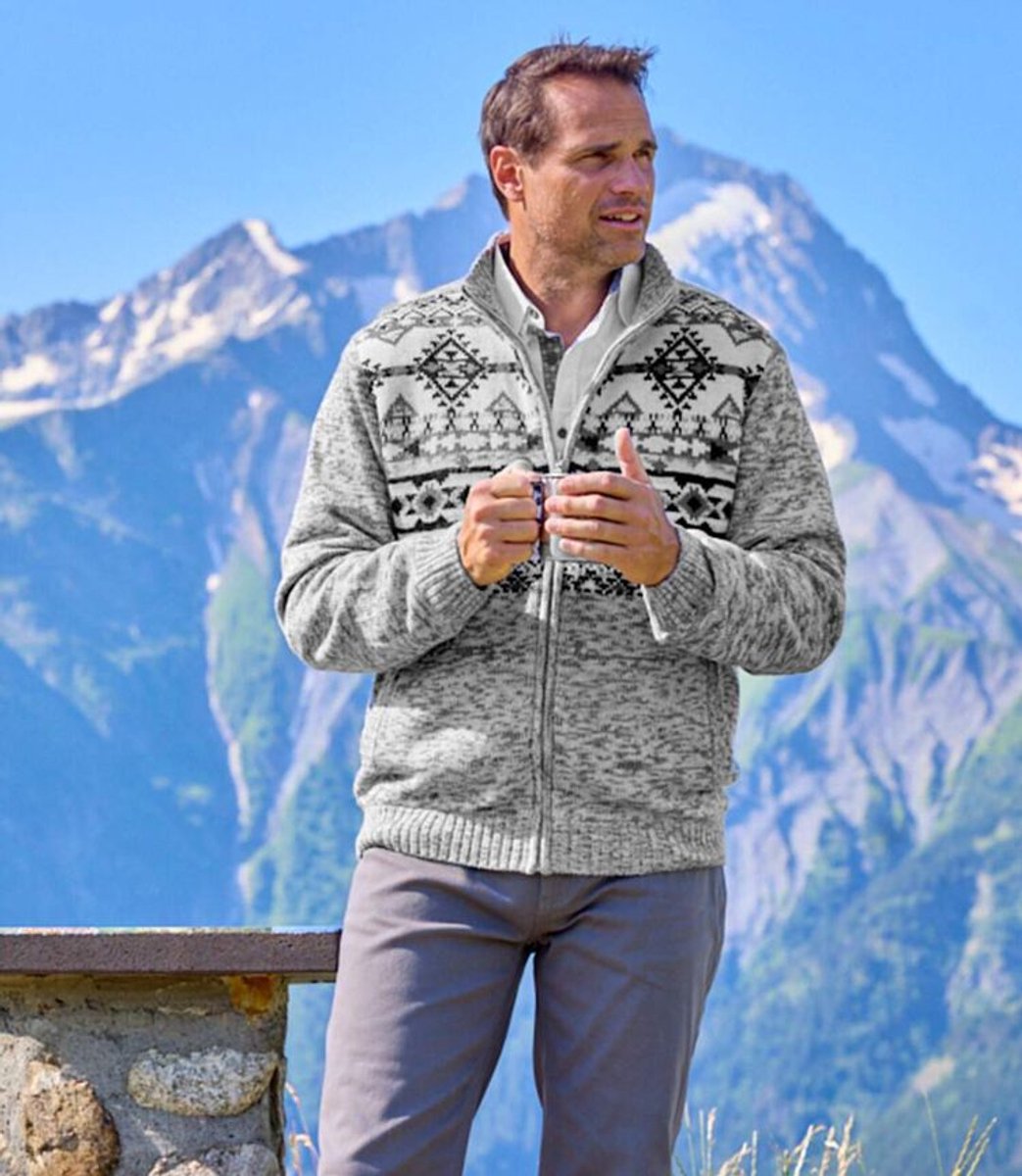 ATLAS FOR MEN - Gebreid vest met jacquardmotief en sherpavoering - Heren - Verkrijgbaar in grote maten - 3XL