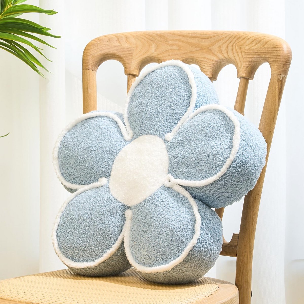 Schattig Bloemkussen - Esthetisch Vloerkussen voor Bed en Bank (15,7 inch, Blauw)