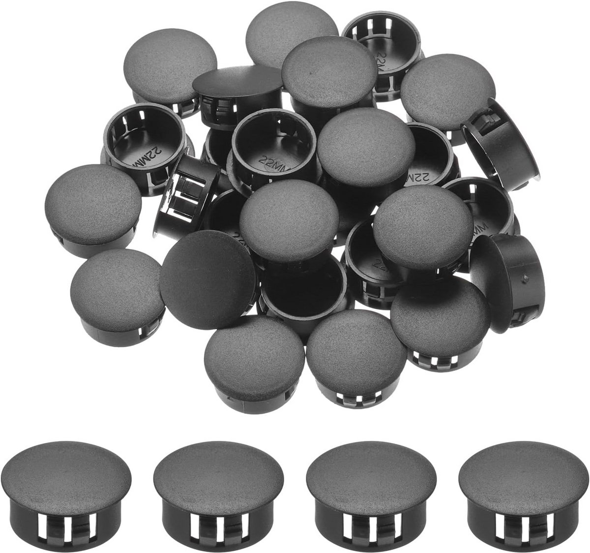 Zwarte kunststof doppen voor gatenpaneel - 64 stuks 19 mm (3/4 inch)