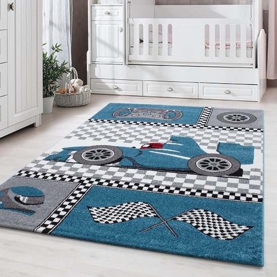 Rechthoekig Kindertapijt voor de Kinderkamer - Blauw Piraten Thema 140 x 200 cm