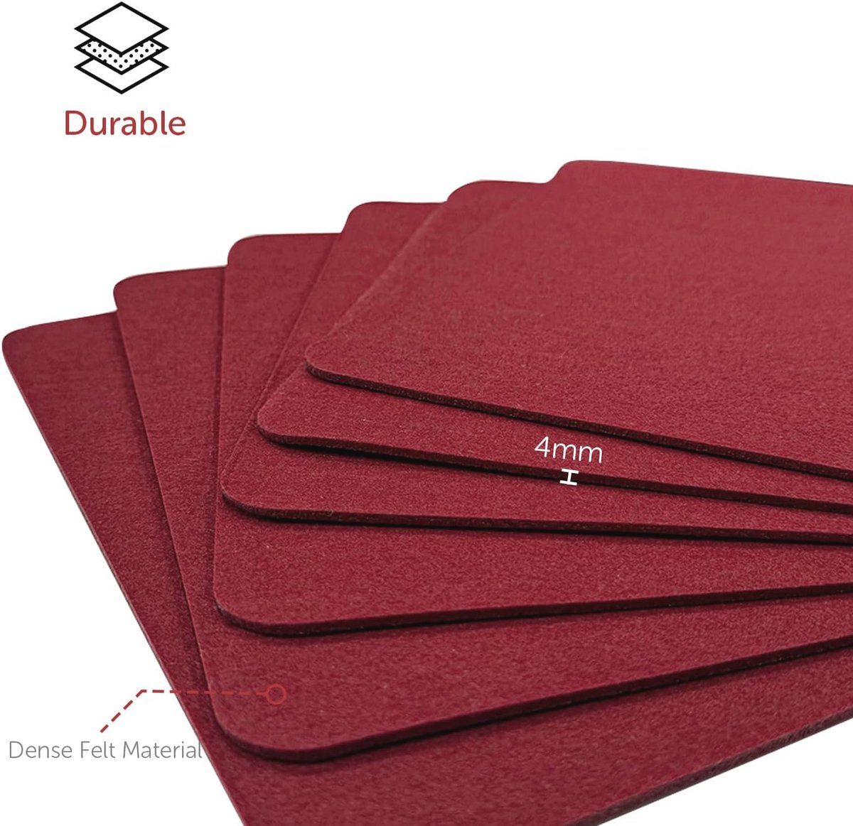 Vilt placemats set van 18, afwasbaar, hittebestendig en antislip voor eettafel - 44 x 31 cm, bordeauxrood — cadeau in Wonen & Interieur - foto 5