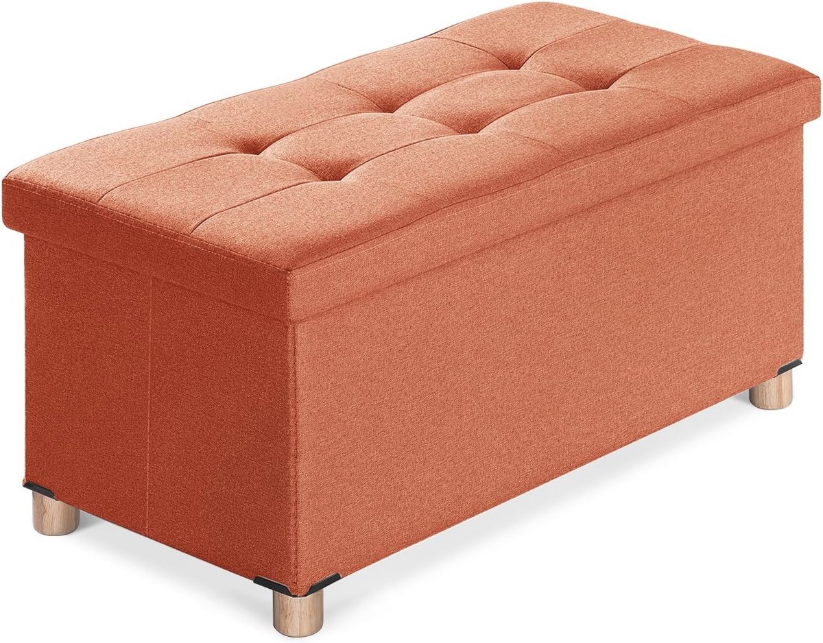 Zitbank met opbergruimte - Zitkruk voetenbank - Multifunctionele opslag - Opvouwbaar design - 76 x 38 x 38 cm - Oranje