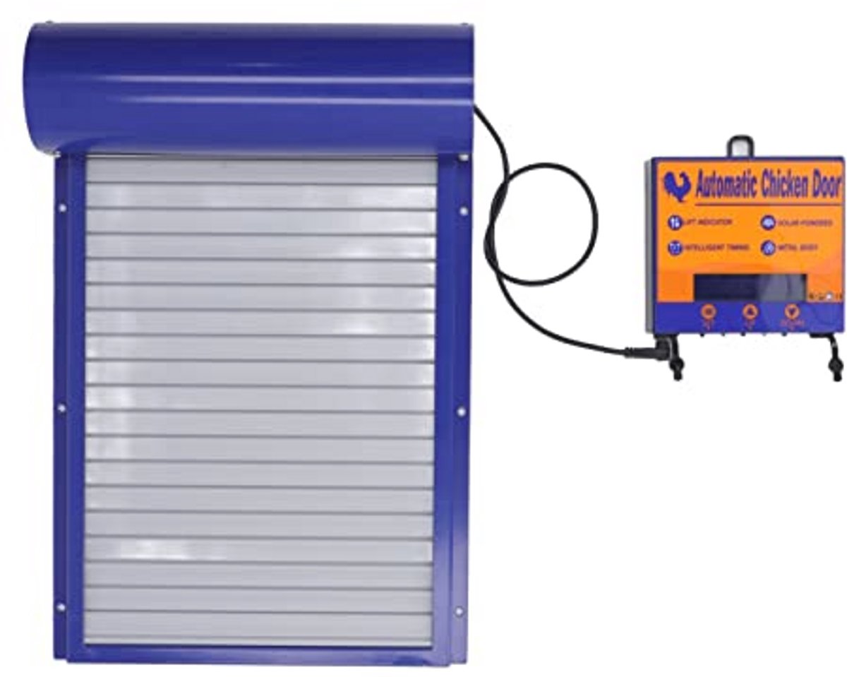 Automatische kippendeur, automatische deuropener, kippenhok, elektrische kippenhokdeur, automatische kippenhokdeur met timer, voor veilig kippenhouden, eend en ganzennetbed