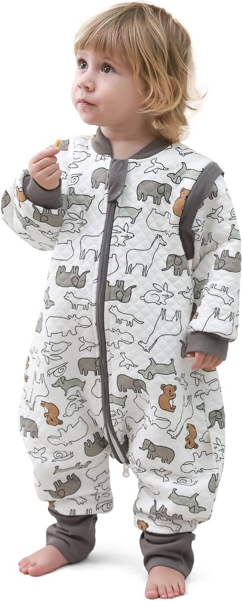 MIKAFEN Babyslaapzak met voeten, 2,0 Tog, 100% katoen, kinderslaapzak voor het hele jaar door met afneembare mouwen, slaapzak met pijpen, Dier 18-36 maanden