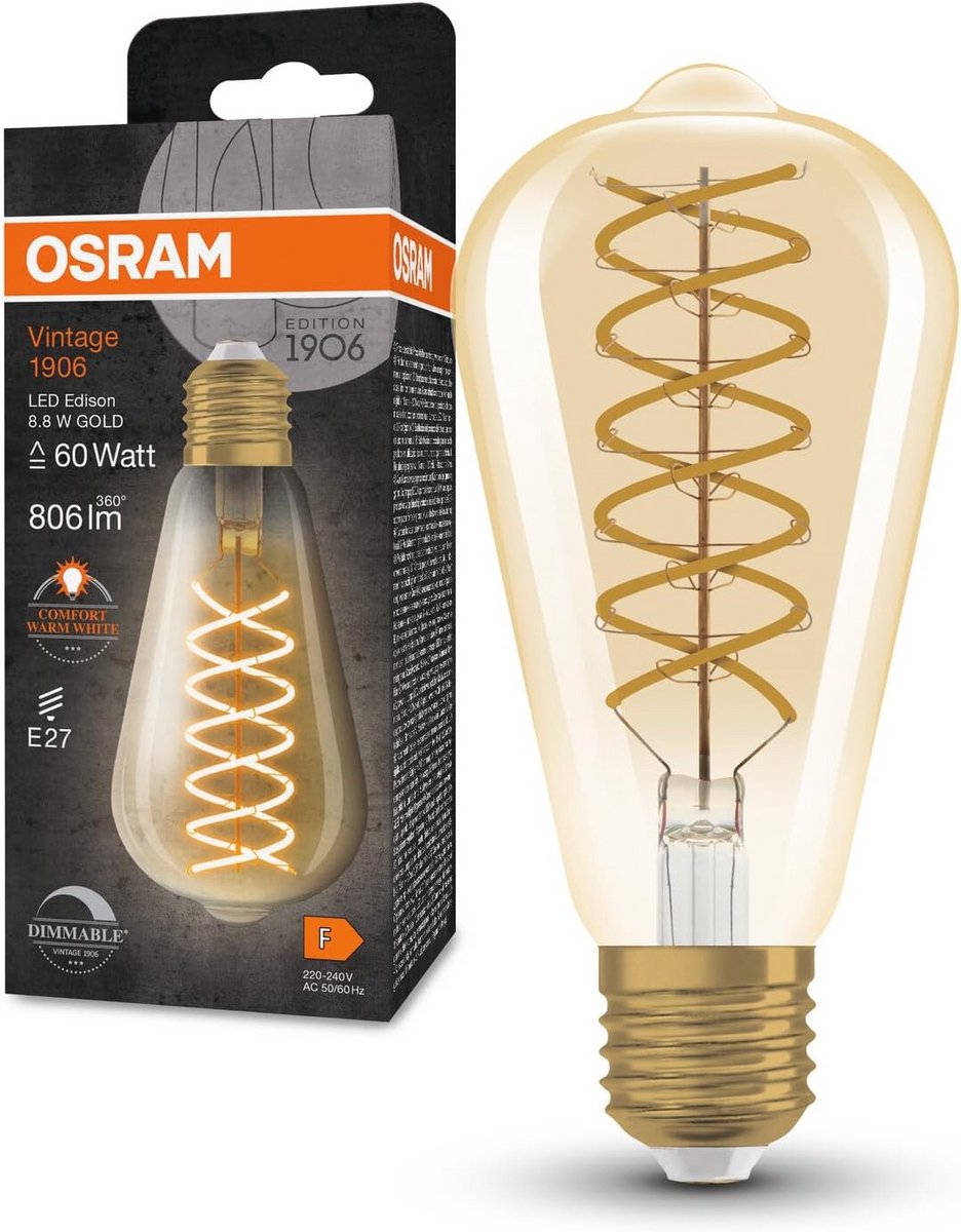 Vintage Edison LED lamp E27 dimbaar 806lm warm wit licht 8,8W
