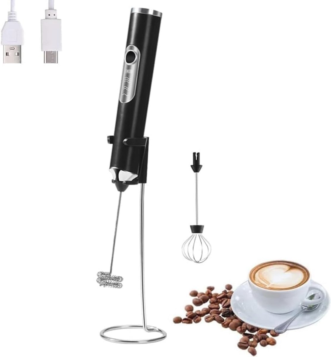 Draagbare elektrische melkopschuimer met USB en 3 snelheden voor latte en cappuccino
