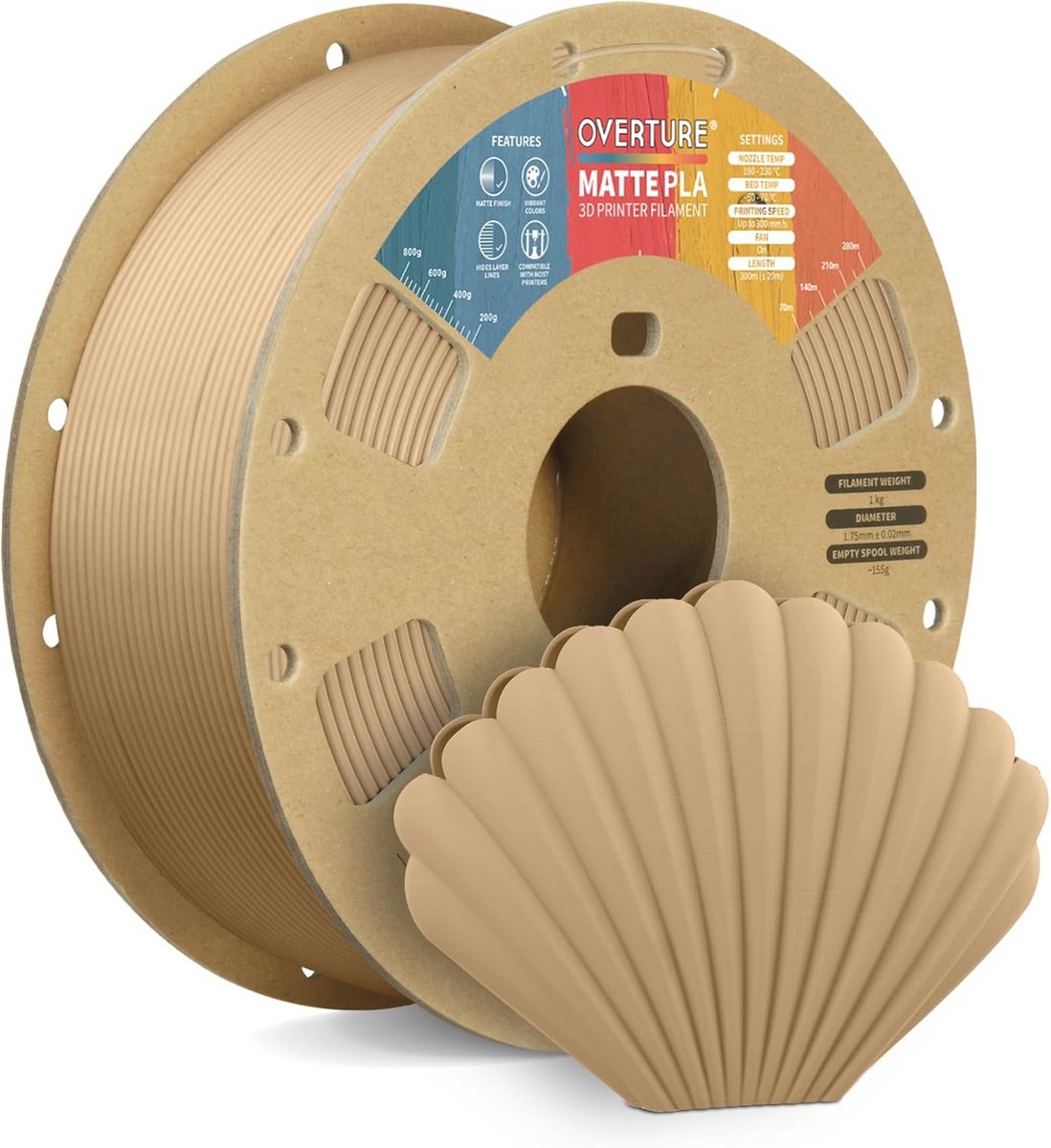 Matte PLA 3D Printer Filament - 1.75mm, 1kg Spool in Lichtbruin