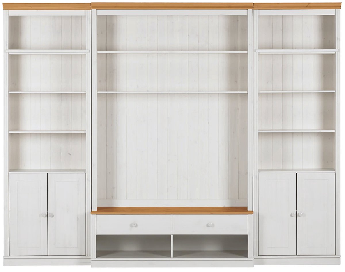 Notio Living Anita-Wandkast met 2 boekenkasten en 1 lowboard in grenenwit