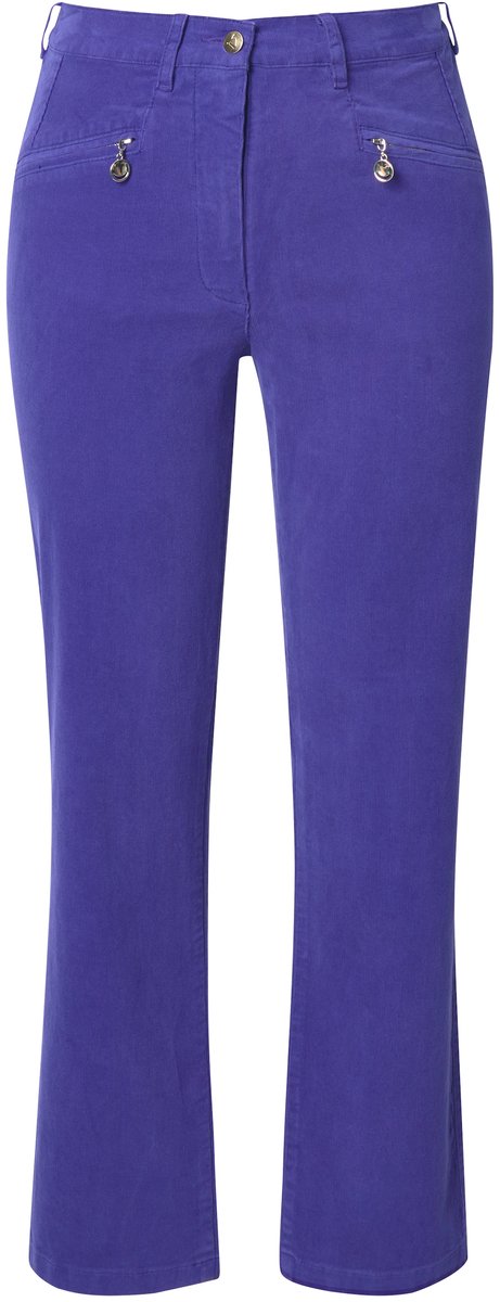 Ulla Popken - Dames - Corduroy broek Mony comfortabele tailleband ritszakken - Purper - Maat 27