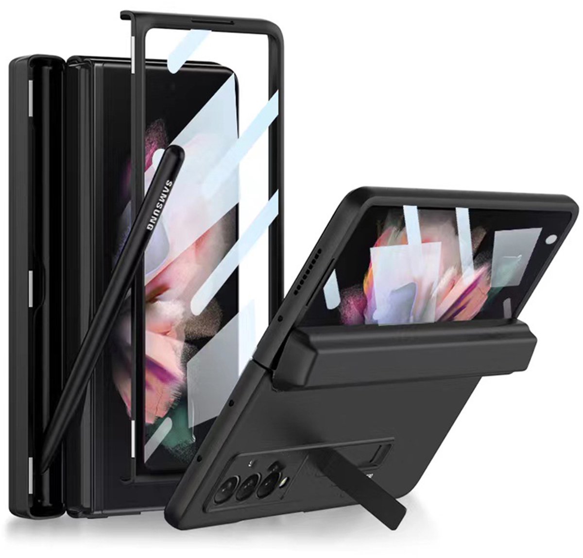 Hoesje voor Samsung Z Fold 3 5G met S Pen-sleuf en standaard