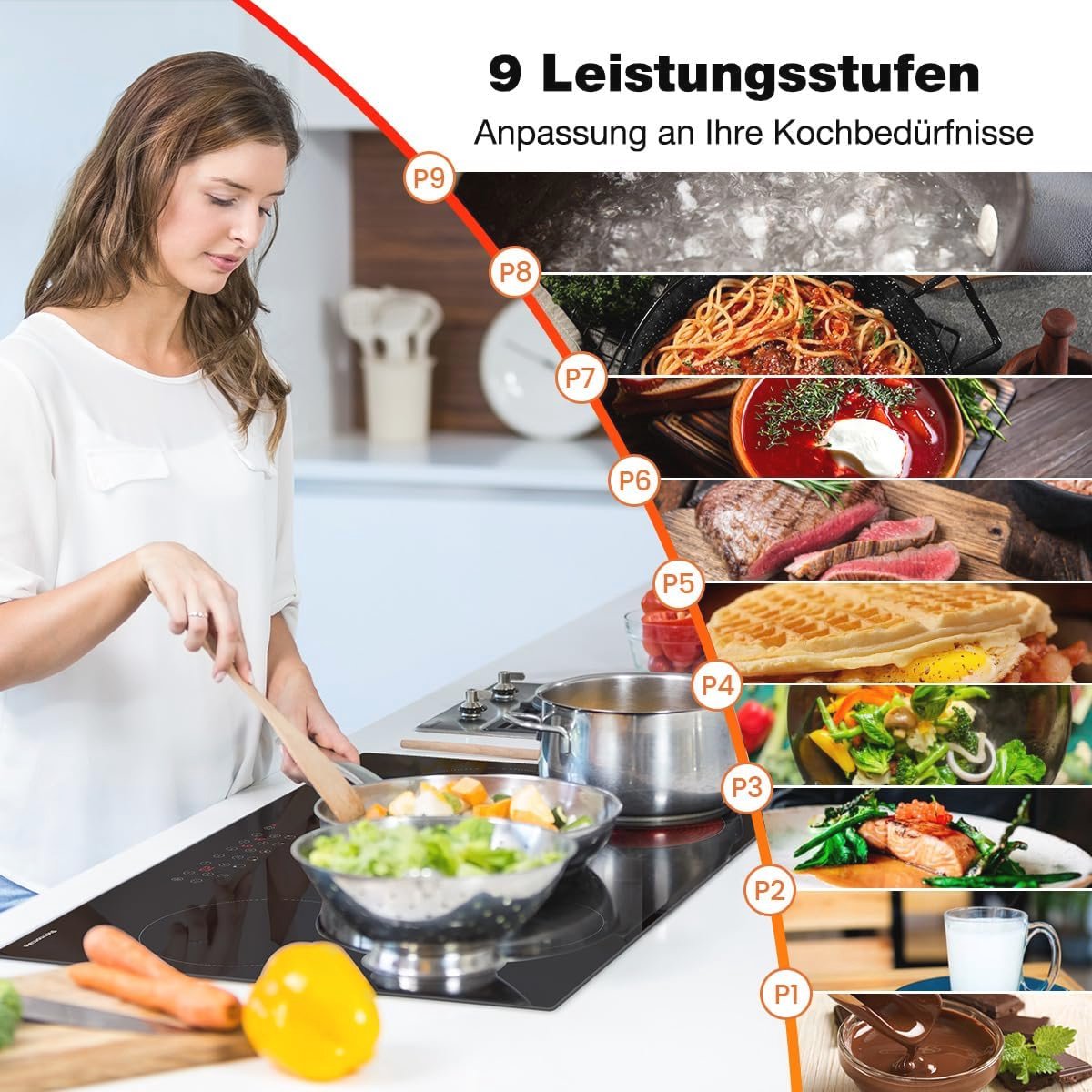 Keramische Kookplaat 77 cm met 5 Vlammen en Touchbediening – 8200 W Inbouwkookplaat