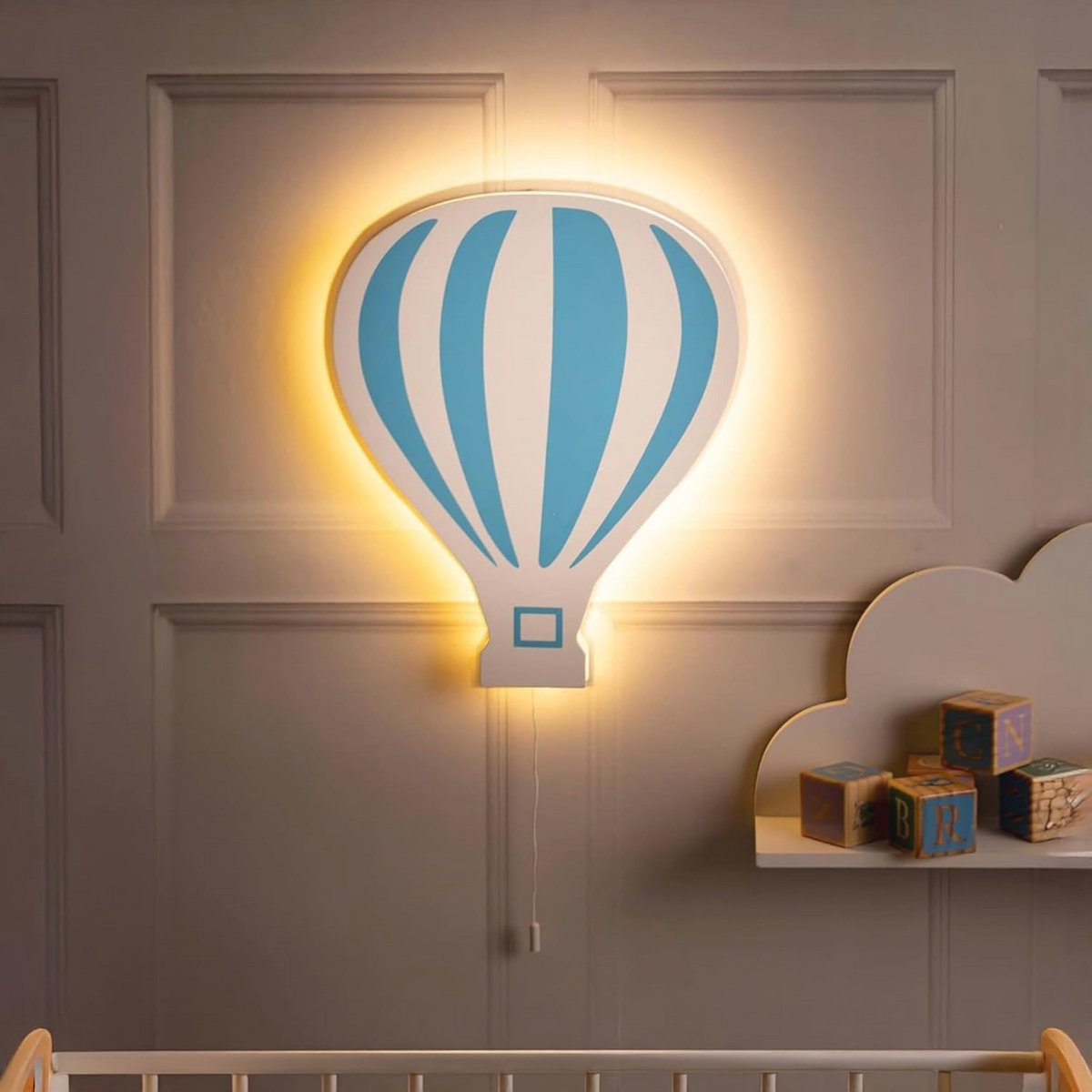 Houten Heet Luchtballon LED Nachtlamp voor Kinderen - Wandlamp met Warm Licht voor Kinderk