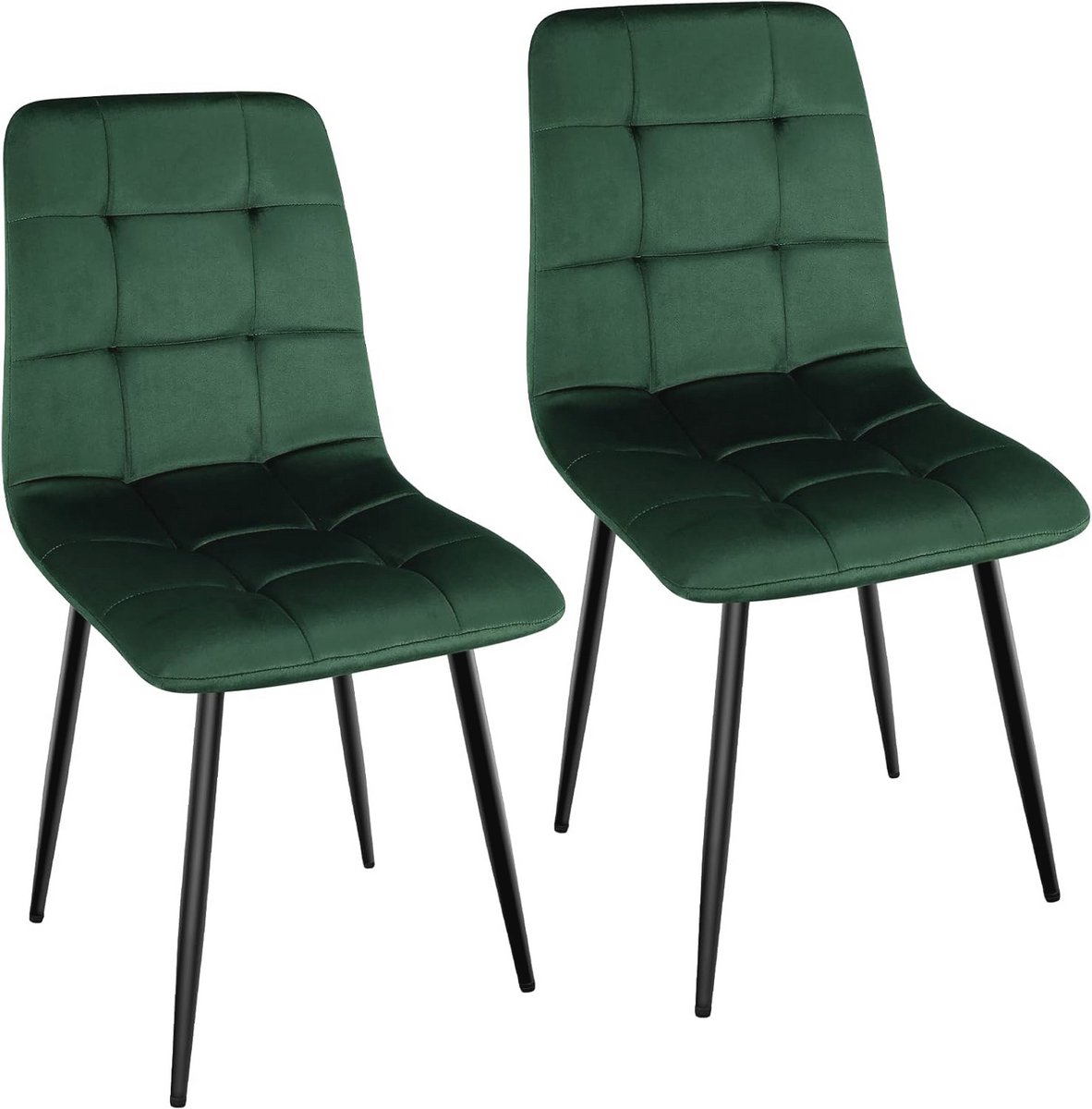 Set van 2 gestoffeerde eetkamerstoelen met hoge rugleuning - Donkergroen