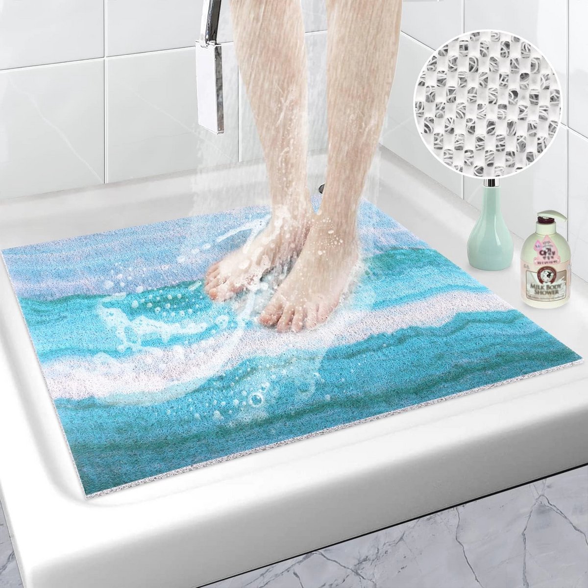 Antislip Douchemat 80 x 80 cm - Zachte en Comfortable Loofah Douchemat voor Badkamer
