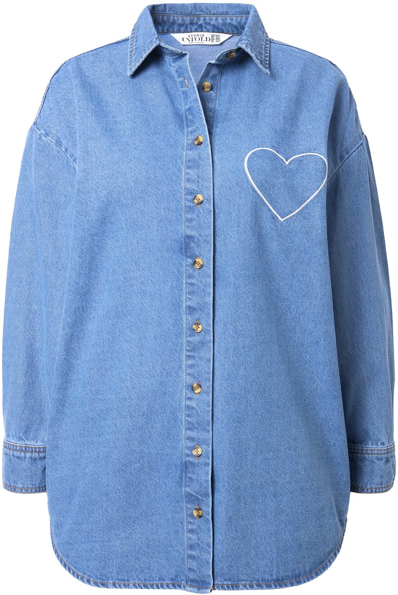 Studio Untold - Dames - Denim overhemd oversized geborduurd hart - Blauw denim - Maat 46+