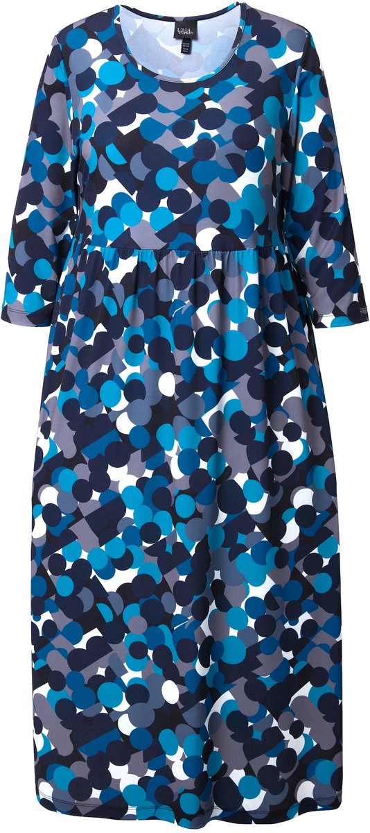 Ulla Popken Dames - Jersey jurk stippen A-lijn ronde hals 3/4-mouw - Zwart - Maat 50+