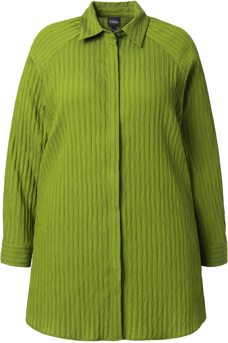 Ulla Popken - Dames - Blouse strepen A-lijn overhemdkraag lange mouwen - Dennengroen - Maat 46+