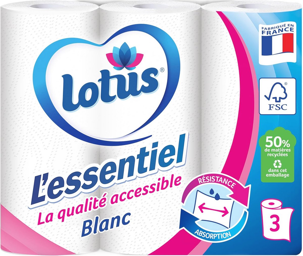 Papieren Handdoeken - Essentiële Absorberende Keukenhanddoeken x 3 Rollen