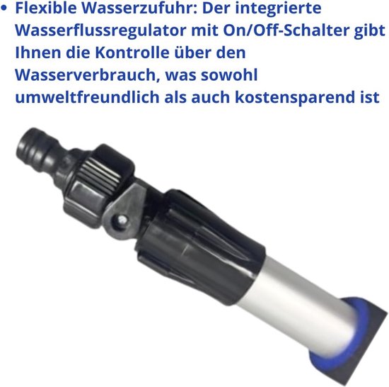 Telescoop Autowasborstel met Watertoevoer en Aan/Uit-schakelaar - Ideaal voor Auto, Camper en Zonnepanelen van Merkloos	 — afbeelding 2