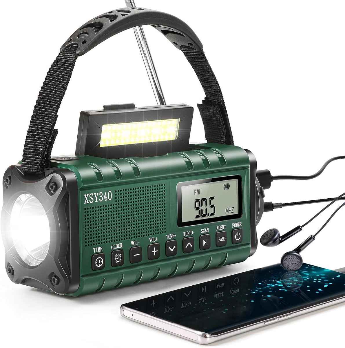 Multifunctionele noodradio - Noodradio - Radio - noodradio solar opwindbaar - 10000mAh - Zaklamp - USB oplaadbaar - Groene