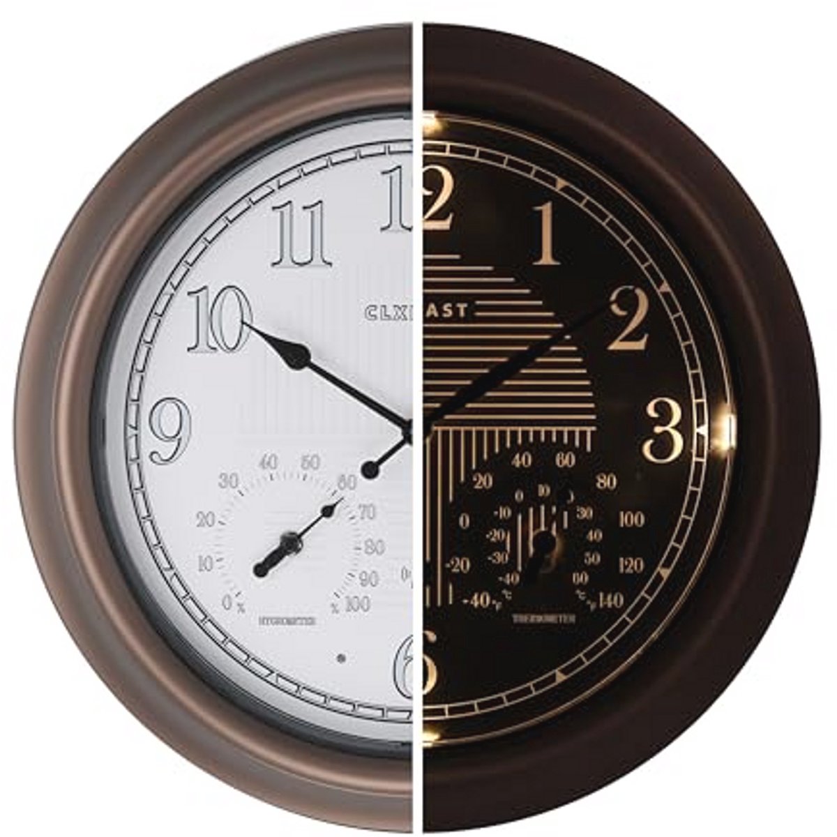 Verlichte Buitenklok met Thermometer en Vochtigheid - 45 cm Waterdichte Wandklok voor Tuin en Terras