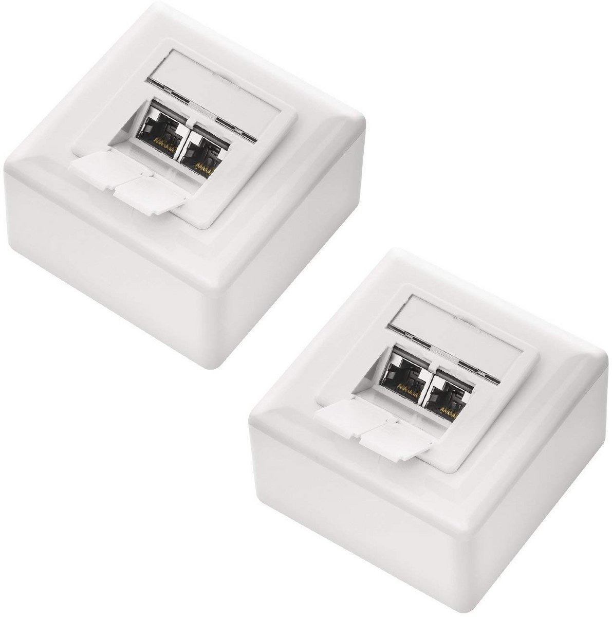Universele CAT6a Netwerkdoos met 2x RJ45 Poort - Afgeschermd - 10 Gigabit Ethernet - Wit